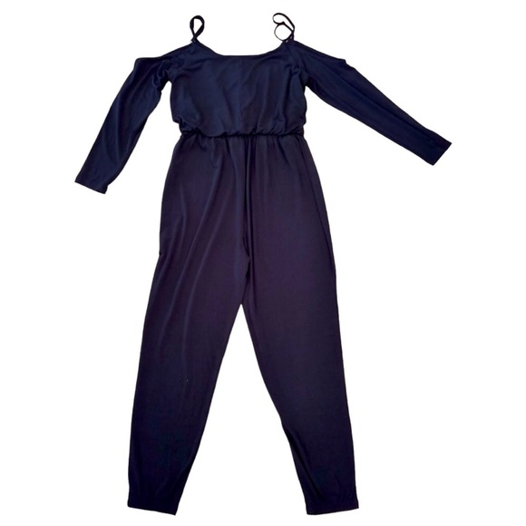 Nicole Miller Jumpsuit Women's Size M Black Open Shoulder Long Sleeve - Picture 5 of 5